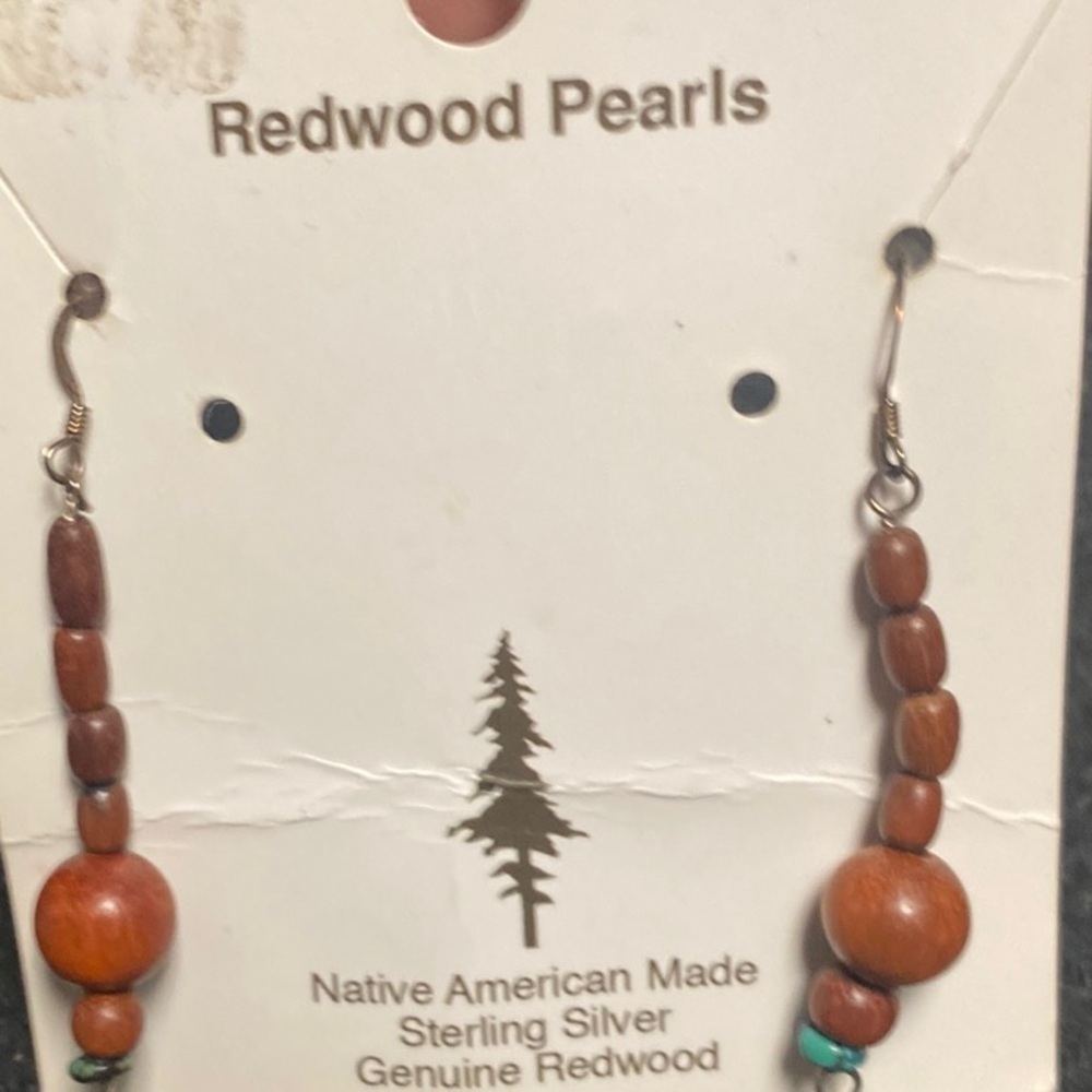 Redwood Pearls Brown redwood and Sterling Silver Earrings